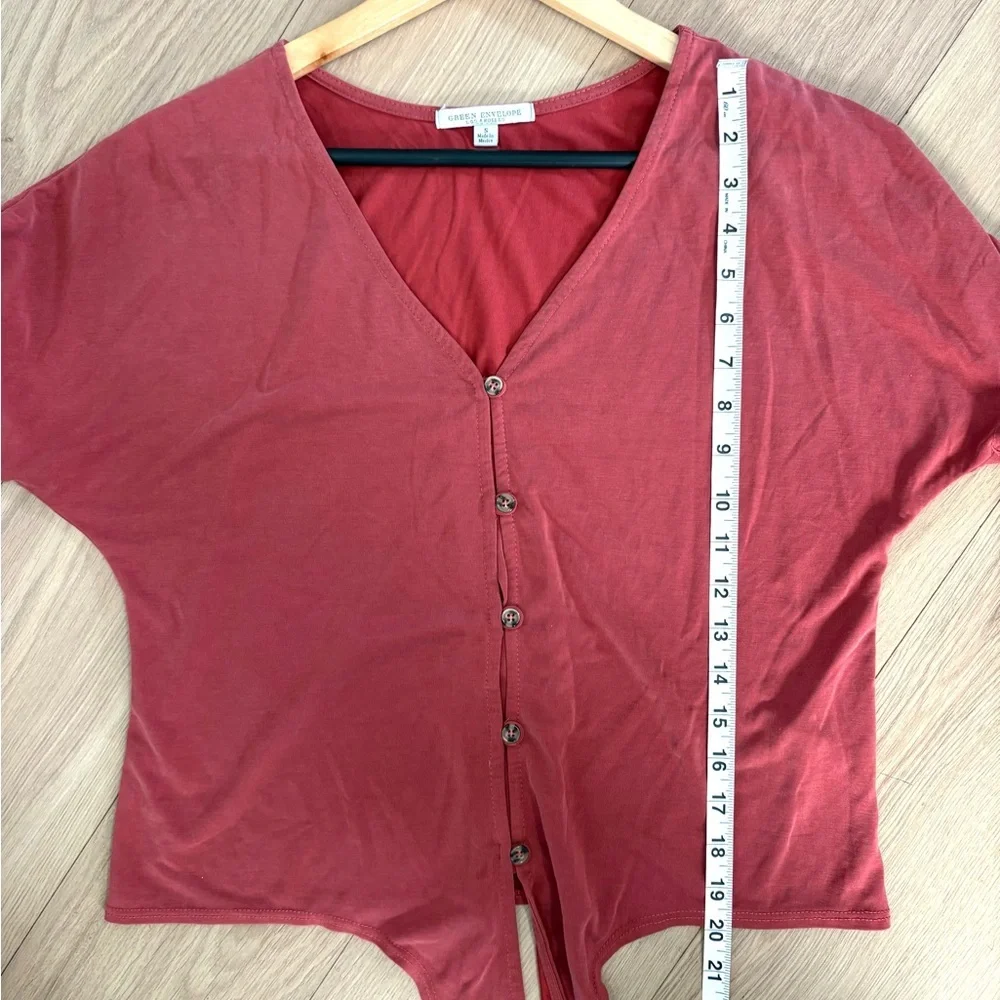 Green Envelope LA Rust Tie Front Button Top Size Small Modal Blend